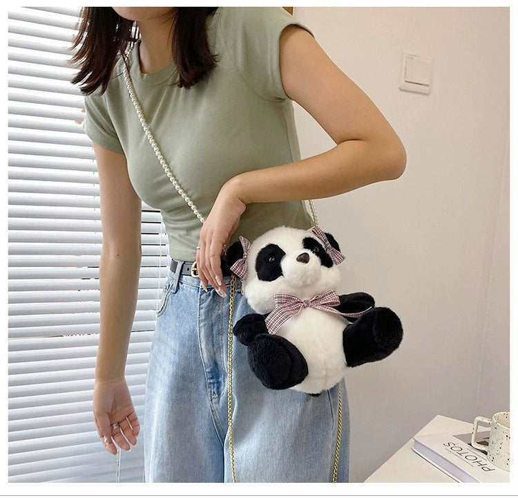 Cute plush giant panda crossbody bag