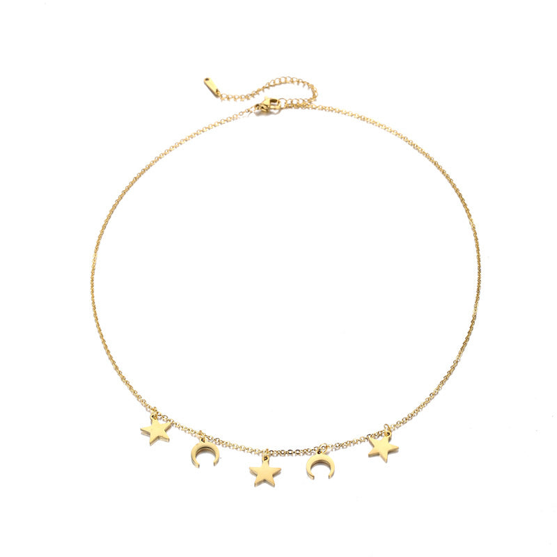 Star and Moon Pendant Clavicle Necklace