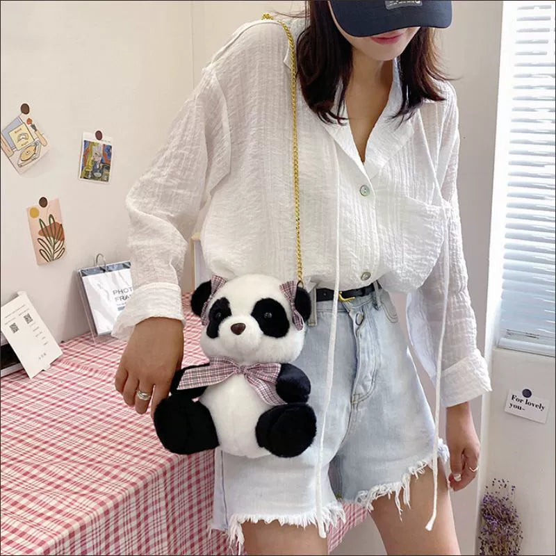 Cute plush giant panda crossbody bag